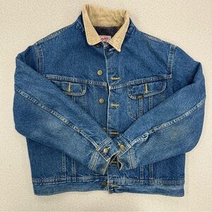 Lee Blue Denim Bomber Jacket with Tan Corduroy Collar